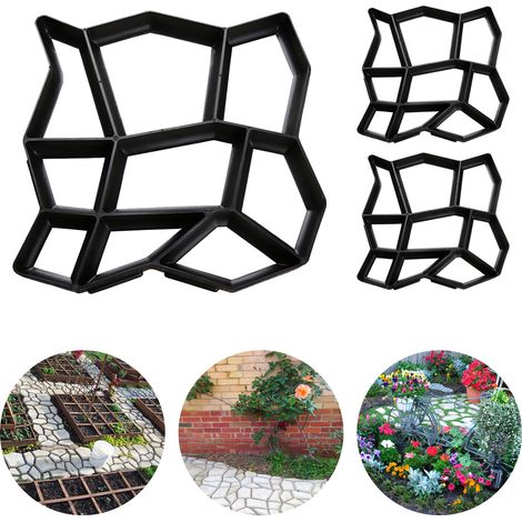 Jiubiaz 3 pezzi Stampo in plastica per calcestruzzo per esterni - Creazione di lastre e sentieri da giardino, resistente alla corrosione e durevole