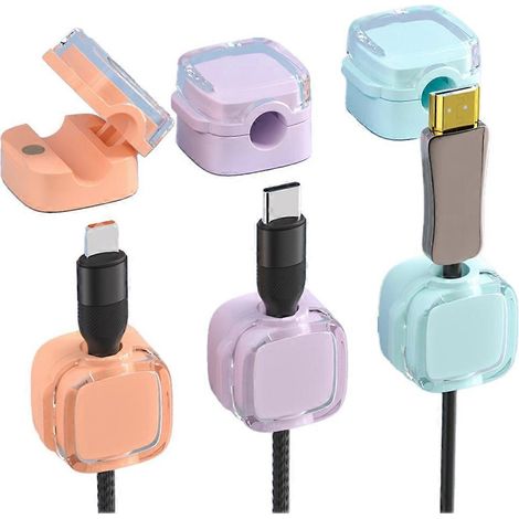 Set mit 6 magnetischen Kabelclips, Datenkabel-Organizer, Schreibtisch- und Wandhaken für Handys, leuchtende Farben (1/5)