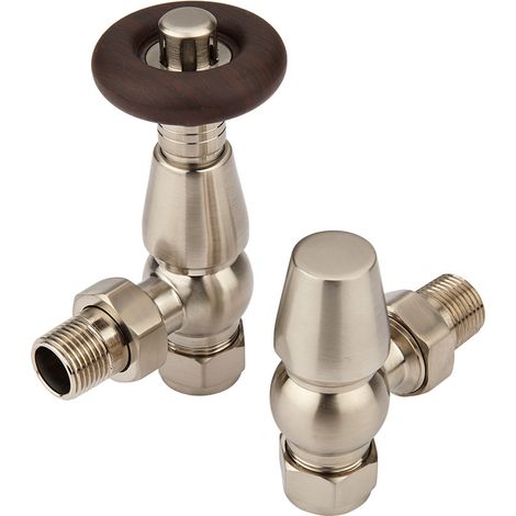 Hudson Reed – Robinet de radiateur d'angle thermostatique – Tête thermostatique – Raccord équerre 15mm – Acier brossé et ABS – Garantie 5 ans (1/2)