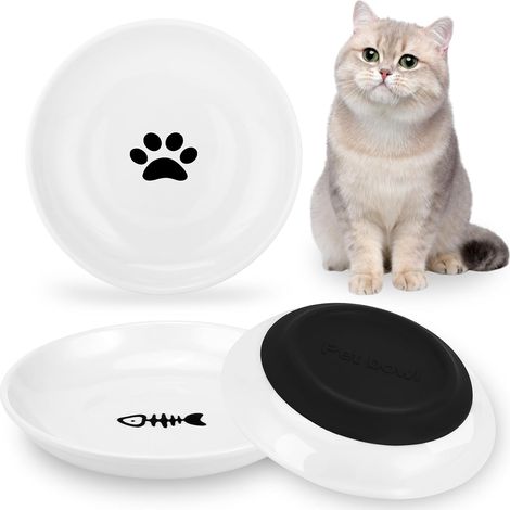 Gamelle Chat en Céramique, 3 Pièces Chat Bol Conception de Fond  Antidérapant Polyvalente, Mangeoires et Abreuvoirs pour Chatons Chiots et Petits Animaux，Facile à Nettoyer (1/5)