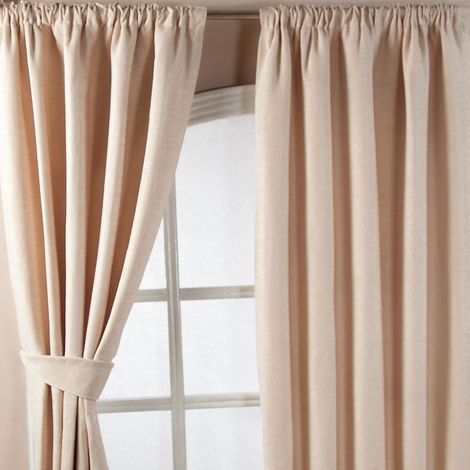 HOMESCAPES Natural Chenille Pencil Pleat Lined Curtains Pair, 66 x 72"