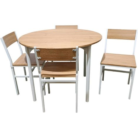 SET TAVOLO TONDO ROTONDO Ø 100 cm SEDIE GIARDINO IN LEGNO MDF CHIARO 231ds (1/2)