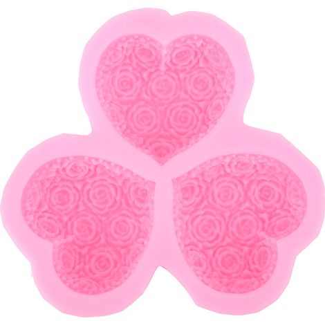 3‑Cavity Heart Shaped Rose Flower Silicone Mold Soap Fondant Cake Chocolate Moulds DIY Baking Tool (1/5)