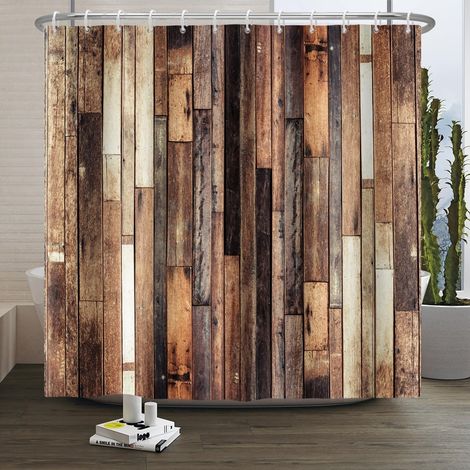 Rideau de Douche Vintage en Bois Rideau de Douche imperméable en Bois Brun Vieilli texturé Rustique rétro Style Ferme Occidentale Décoration intérieure Tissu 150x200cm (1/5)