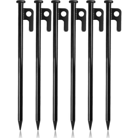 Heavy-Duty Tent Pegs, 6 Pcs Camping Pegs, 30cm Tent Stakes, Metal Stakes with Hook and Hole, for Camping, Camping Awnings, Garden (1/5)