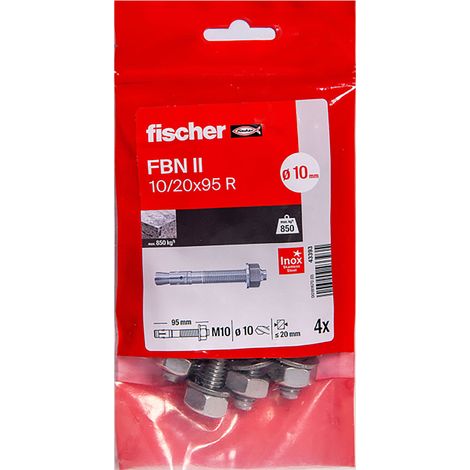 Fischer – Goujons à expansion FBN II Ø10 x 95 mm A4 en acier inoxydable – Installation simplifiée pour béton non fissuré – Sachet de 4 pièces