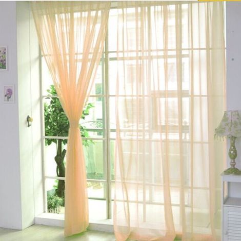 Rideaux transparents à deux panneaux pour le salon – bande plissée, ourlet lesté, tissu 100 % polyester, beige, 100 x 270 cm