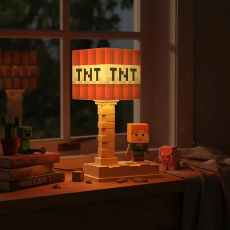 KLVGTIFS PU - Veilleuse de chevet - Lampe blocs de construction MC - Lampe de chevet enfant - Lampe d'ambiance - Rechargeable par USB - Bloc TNT (1/5)