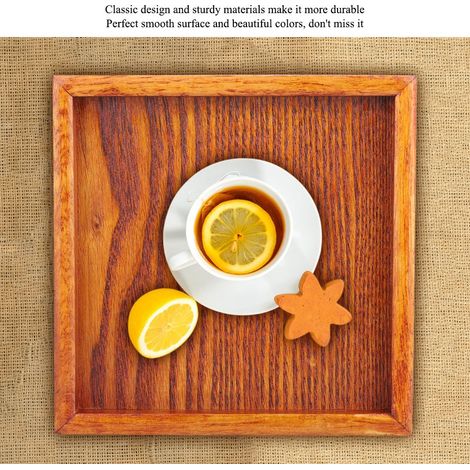Petit plateau de service portable carré en bois massif pour thé, café et collations (16,5 x 16,5 x 2) (1/5)