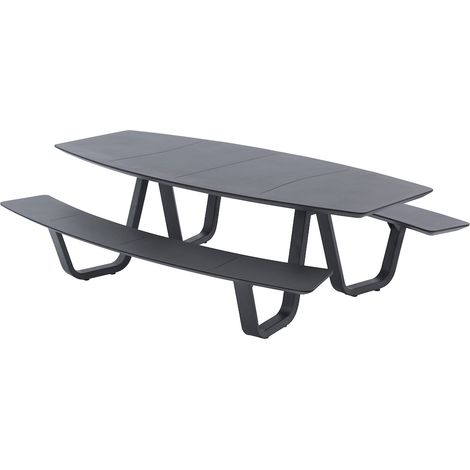PROLOISIRS Set repas PICNIC CURV - 1 table 180 x 72 cm + 2 bancs - Aluminium époxy graphite