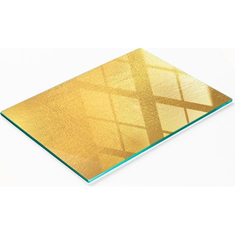 Pizarra decorativa multifuncional de vidrio para cocina con lámina dorada, 80x52 cm. (1/5)
