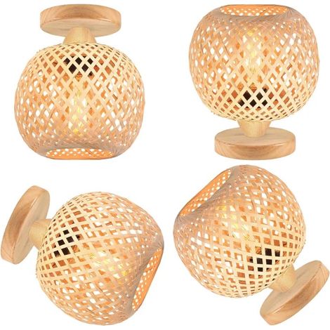 Plafonnier - - Rétro - Bois et Bambou - 20 cm x 15 cm - E27 - 60W (1/5)