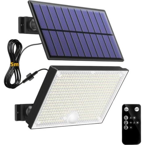 Lampada solare da esterno - 400 LED - 3 impostazioni con sensore di movimento - IP65 illuminazione per esterni con cavo da 5 m per giardini e garage - Tipo D (1/5)