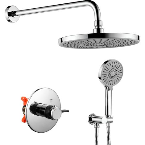 Système de douche avec thermostat encastré - 25 cm - Rond - Douche à effet pluie - Pommeau de douche haute pression pour la salle de bain - Montage mural (1/5)