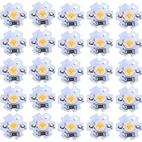25Pièces 5V Puce LED 200LM 1W Haute Puissance Lampe LED pour Luminaire DIY Lumière Jaune 588‑590NM (1/5)