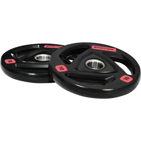 Lot de 2 disques de poids en acier de 10 kg avec revêtement en caoutchouc pour barre d'haltères (1/5)