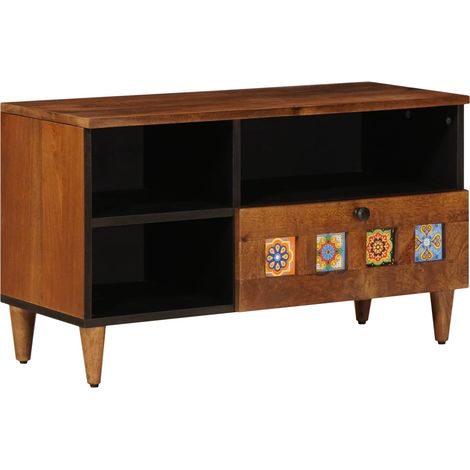 TV Cabinet with Drawer Walnut 80 x 33 x 46 cm Solid Mango Wood vidaXL