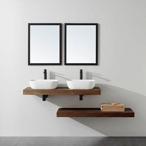 Stano. – Plan de toilette suspendu mélaminé noyer 120 x 46 cm – Minimaliste pour vasque à poser – Équerres de fixation murales fournies