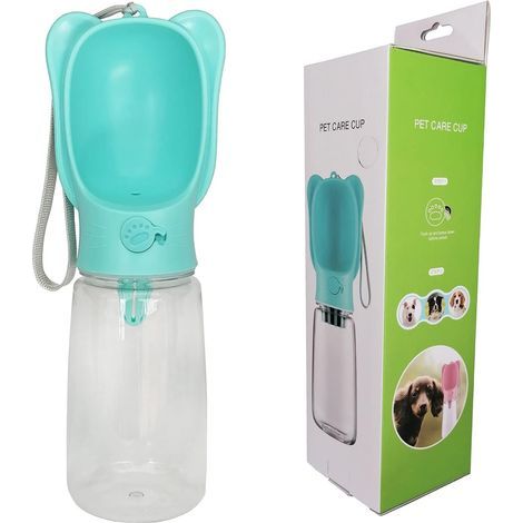 Portable Dog Water Bottle, Portable for Pets, with Tumbler and Leak-Proof Button for Outdoor Walking, Hiking, Traveling, Food Grade Plastic (550ml, Blue) (1/5)