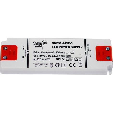 Barcelona Led – Transformateur 24V 30W 1.25A IP20 ultra fin – Boîtier 18mm – Pour luminaires LED – Tension d'entrée 200-240V