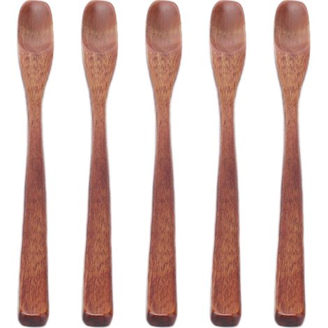 Lot de 5 petites cuillères en bois à tête étroite, anti-brûlures, pour la cuisine des enfants et la maison.