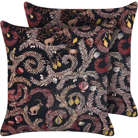 Dekokissen 2er Set RICINUS Samtstoff 45 x 45 cm Schwarz Orientalisches Muster