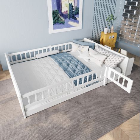 Bett Kinderbett Stauraum 140x200 Kiefer Weiß OKMYHOME (1/5)