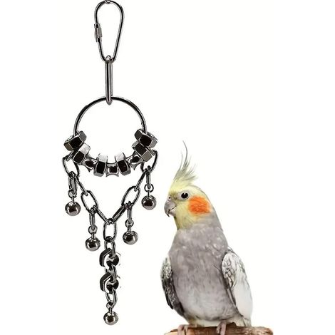 Juguetes de acero inoxidable para loros, juguetes colgantes de acero inoxidable con cascabeles para pájaros, juguetes colgantes masticables para loros (cacatúas, agapornis, guacamayos, loros grises af