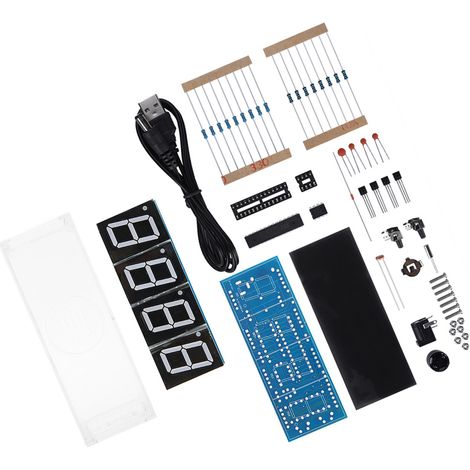 DIY-Bausatz für eine 4-stellige LED-Digitaluhr – Automatische Zeit- und Temperaturanzeige – Weiß