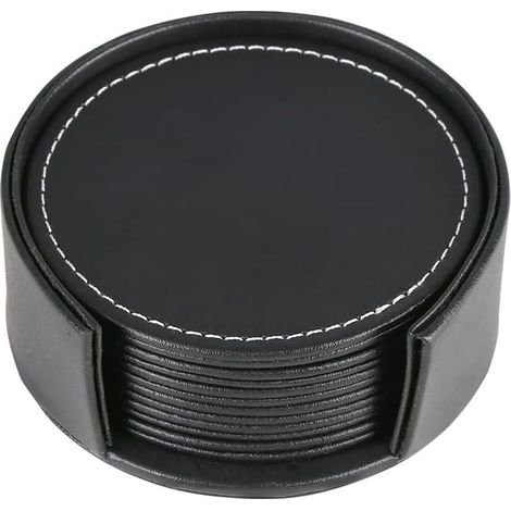 Ensemble de 6 sous-verres en cuir avec support de rangement (noir) (1/5)