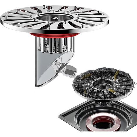 Caniveau de sol et de douche en acier inoxydable, anti-odeur et anti-bouchage, facile à installer, pour cuisine et buanderie, argent et rouge (1/5)