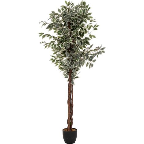 Atmosphera – Ficus artificiel Benjamina 180 cm – Tronc en eucalyptus – Feuilles en polyester réalistes – Décoration intérieure sans entretien