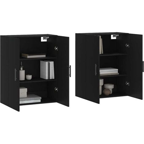 Étagère Murale de Rangement Lot de 2, Meuble Mural Noir 69,5 x 34 x 90 cm, Étagères de Stockage pour Salon, Cuisine, Salle de Bain, Bureau (1/5)