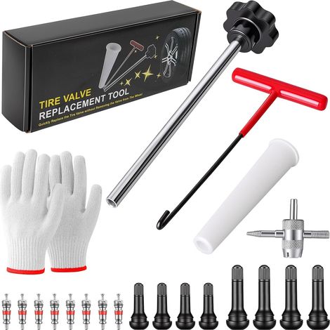 24 Pièces Valve Pneu Remover, Kit Reparation Pneu, TR413/TR414 Demonte Valve de Pneu Outil, 4-1 Outil de Réparation, Tire Repair Kit pour Les, Camions, Vélos, Motos (1/5)