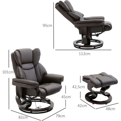 Poltrona reclinabile con poggiapiedi, poltrona TV girevole a 360° con funzione massaggio, funzione reclinabile, poltrona massaggiante con tasca laterale, poltrona lounge, similpelle per soggiorno, mar (1/5)