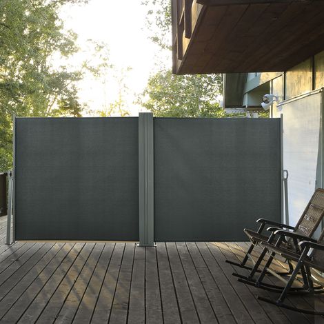 Paravent de jardin réglable et résistant aux UV avec poignée. En métal et polyester 180 g/m². 600 x 180 cm. Gris.