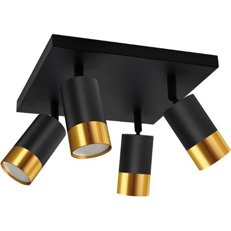 Plafonnier 4 Spots Orientables Carré OR pour Ampoule GU10 - Noir - SILUMEN