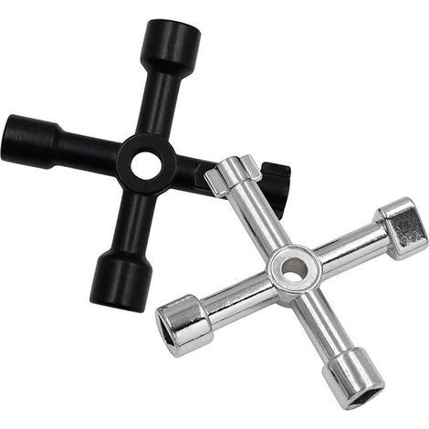 Lot de 2 clés utilitaires à 4 voies pour armoires électriques, compteurs de gaz, vannes d'eau et panneaux, clés de service multifonctions (noir et argenté) (1/5)