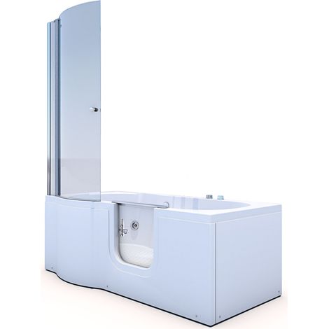 Seniorendusche und Wanne mit Whirlpool S12D-WP-R Dusche 85x170cm OHNE 2K Scheiben Versiegelung (1/5)