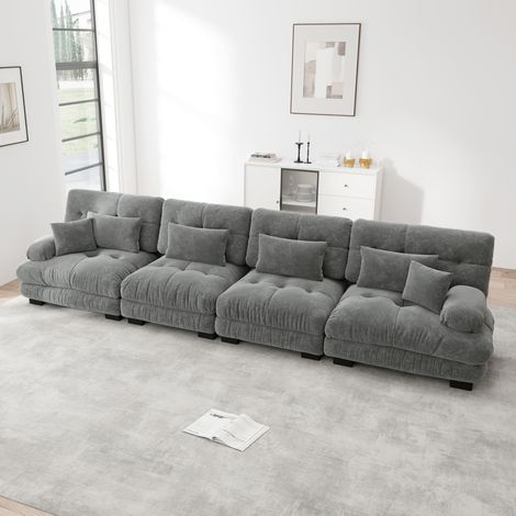Canape d'angle modulable 4 places chenille gris OKMYHOME (1/5)