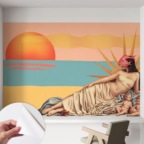 Tapete adhésive moderne pour salon et chambre à coucher Décoration rapide avec colle Coucher surréaliste 152x104 cm (1/5)