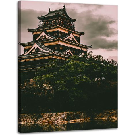 Leinwandgemälde Architektur Burg Hiroshima 30x40 cm