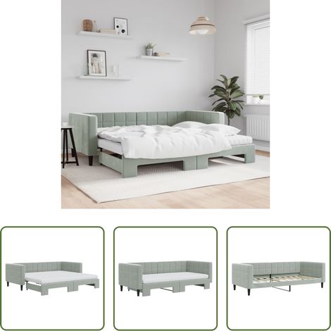 Schlafsofa - Tagesbett Ausziehbar mit Matratzen Hellgrau 90x190 cm Samt (1/5)