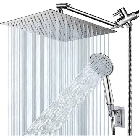 Combinazione soffione doccia, soffione a pioggia ad alta pressione da 20 cm con braccio estensibile regolabile da 28 cm e doccetta con 5 tipi di getto, doccia potente (1/5)