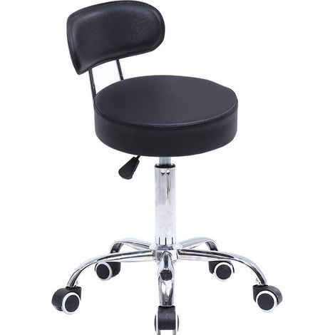 Tabouret de bureau pivotant noir – Dossier réglable en hauteur 48,5-64,5 cm – 5 roues à roulement doux – Conception ergonomique – Kktoner