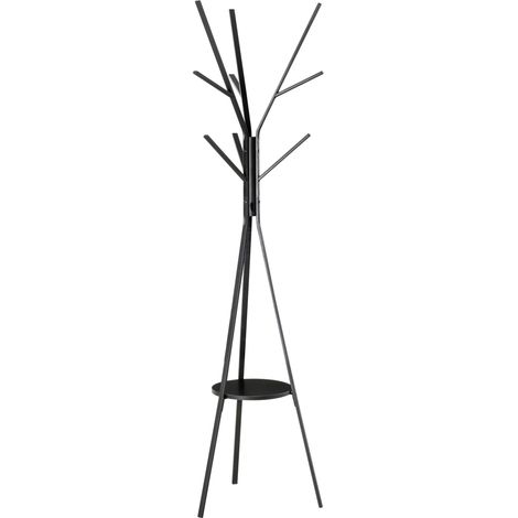 Perchero de pie de metal negro de 180 cm con 8 ganchos y balda (1/5)