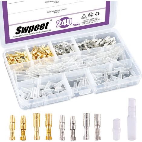 240 Stück Rundstecker, 3,9 mm Messing-Stecker und Buchse mit Isolierabdeckung für Motorrad, Roller, Auto