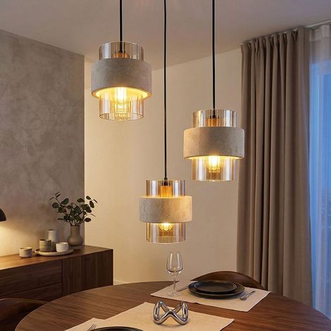 LED Pendelleuchte Hängelampe Esszimmerlampe Glas amber schwarz 3-flammig H 130cm (1/5)
