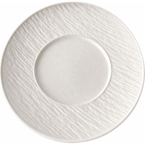 Assiette ronde en céramique effet pierre, teinte blanche