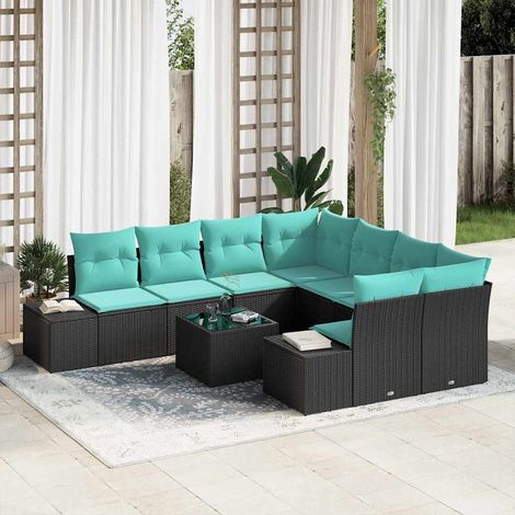 Teenpull – Sofa Set 9 Stk. Schwarz [Synthetisch]: Poly Rattan (1/5)